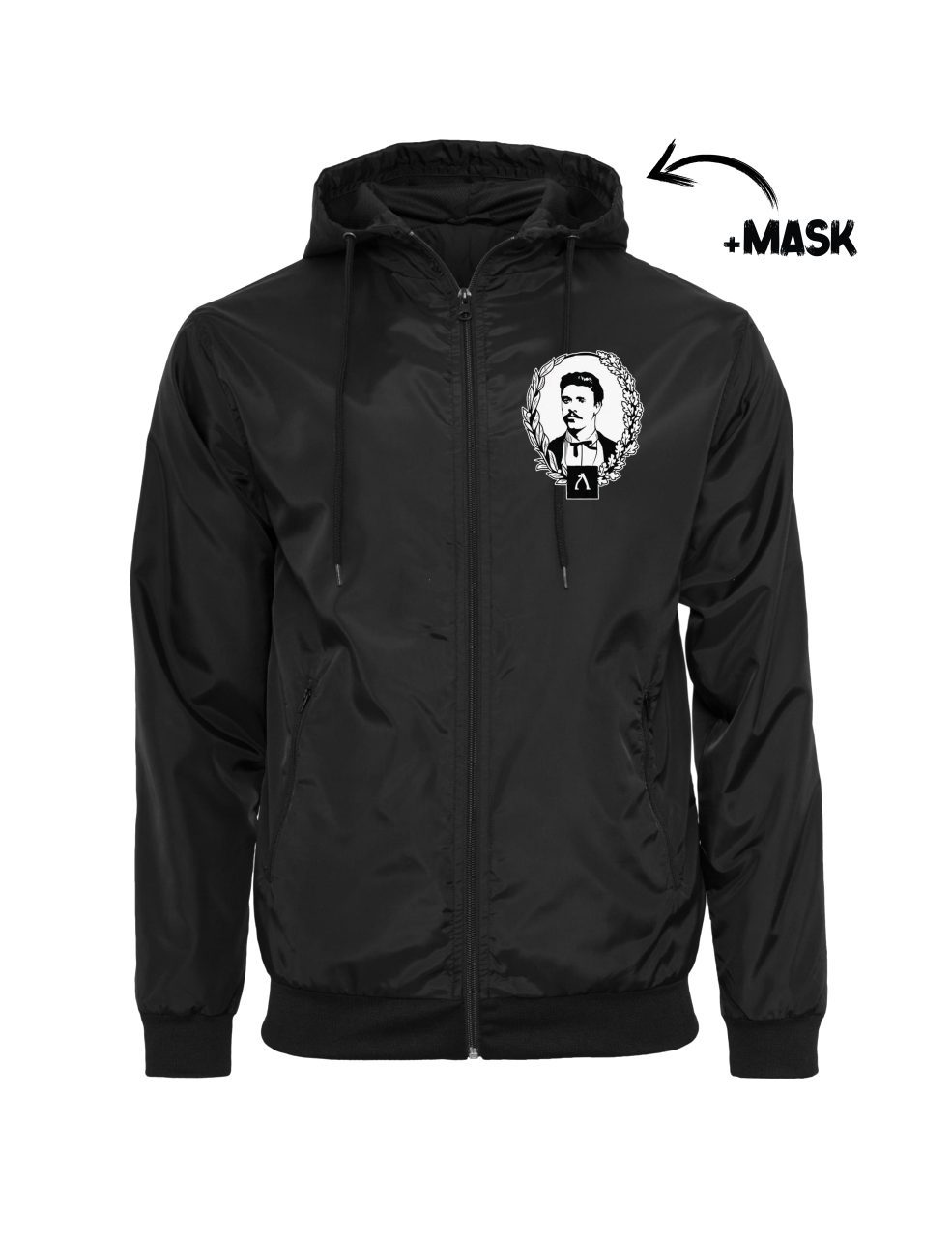 Untitled-2-R312ecovered-Recovered-Recovered Black Windbreaker with Built-in Mask (Half-Zip) - Image 3