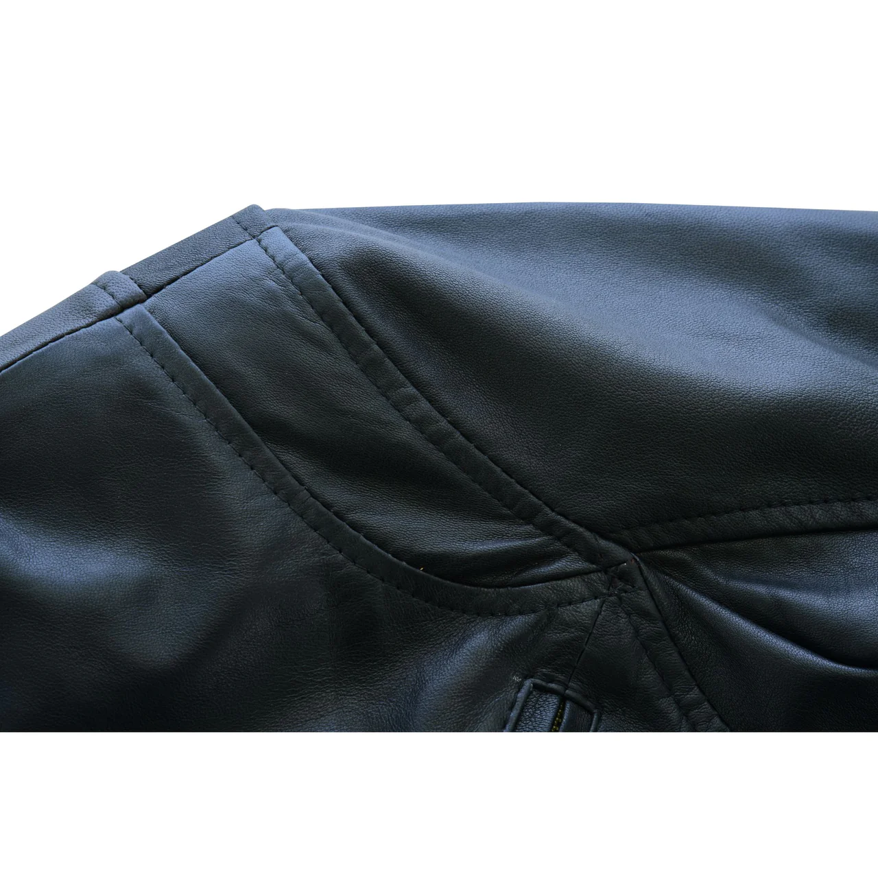 Men_s-Sheepskin-Hooper-Style-Black-Zipped-Motorbike-Leather-Jacket-shoulder-Stich Men's Biker Jacket "Hooper" - Image 4